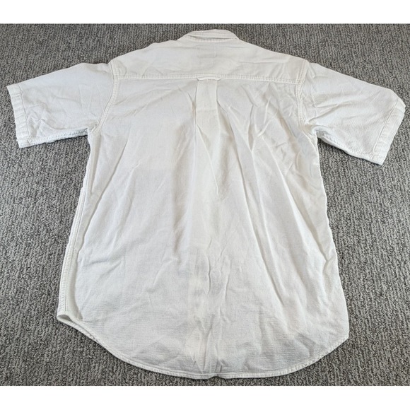 Woolrich Button Up Shirt Short Sleeve White Men's Large Pocket Cotton Textured - Picture 4 of 8